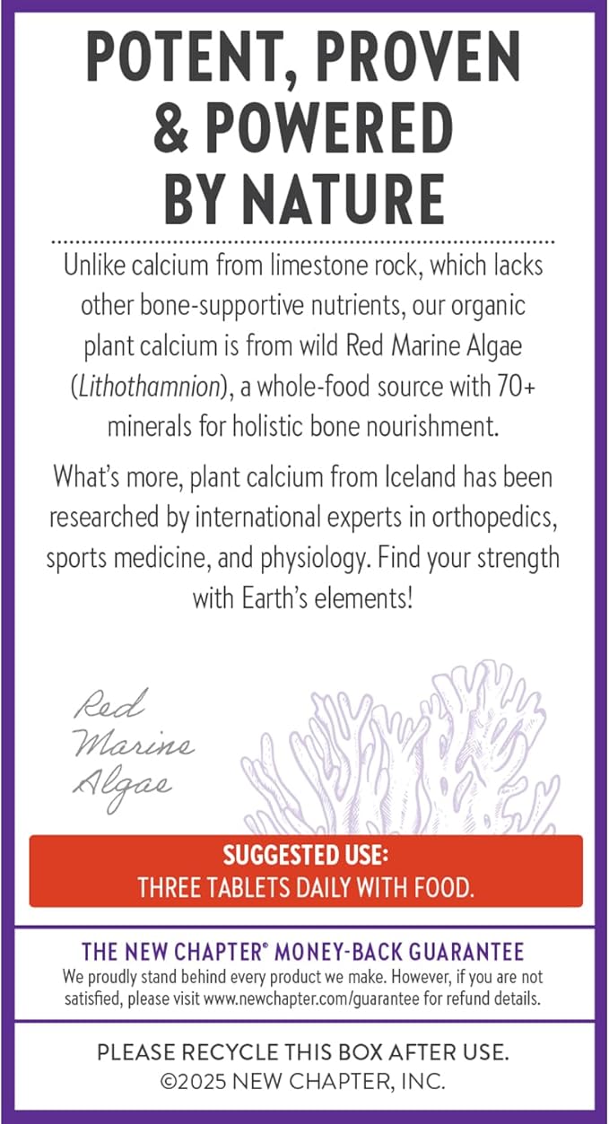 New Chapter Calcium Supplement - Bone Strength Organic Calcium with Magnesium, Vitamin D3+K2, 70+ Trace Minerals for Bone Health, Gluten Free, Easy to Swallow Slim Tablets - 60 Count