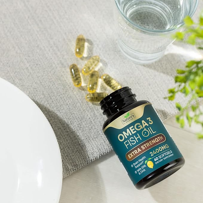 Triple Strength Omega 3 Fish Oil 2400 mg Omega-3 Supplements, 60 Softgels