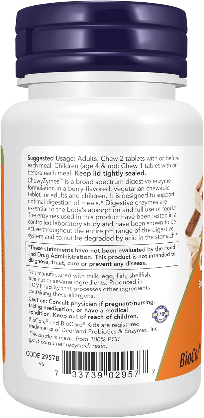 NOW Supplements, ChewyZymes, Broad Spectrum Chewable 90 Chewables