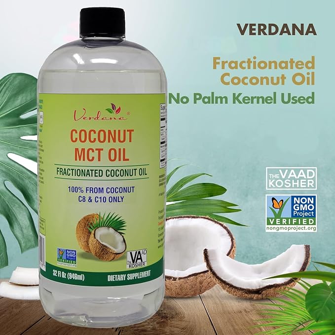 Verdana MCT Oil, Fractionated, Genuine 100% Coconut Derived, Kosher Food Grade, Vegan, Non-GMO, Great for Keto and Paleo Diet, Oil Pulling Oral Rinse Mouthwash (32 Fl Oz)