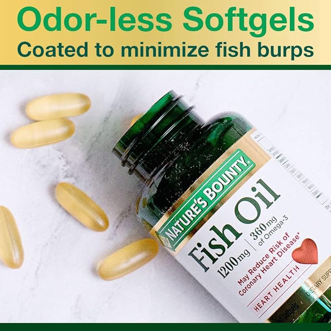 Nature's Bounty Fish Oil, Supports Heart 1200 Mg, 360mg Omega-3, Omega-3, 200 200 Odorless