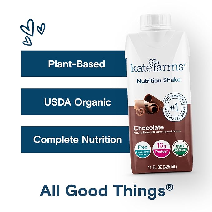 KATE FARMS Organic Nutrition Shake, Chocolate, 16g Protein, 27 Vitamins 11 oz (12 Pack)