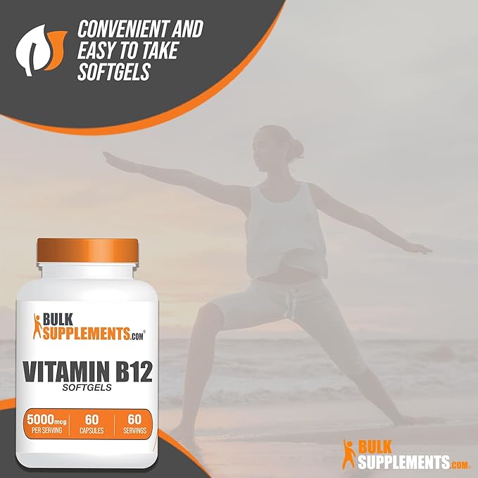 BulkSupplements.com Vitamin B12 1000 mcg Softgels - Cyanocobalamin, Vitamin B Supplements, B12 Pills - Gluten Free, 1 Vitamin B12 Softgel per Serving, 60-Day Supply, 60 Softgels