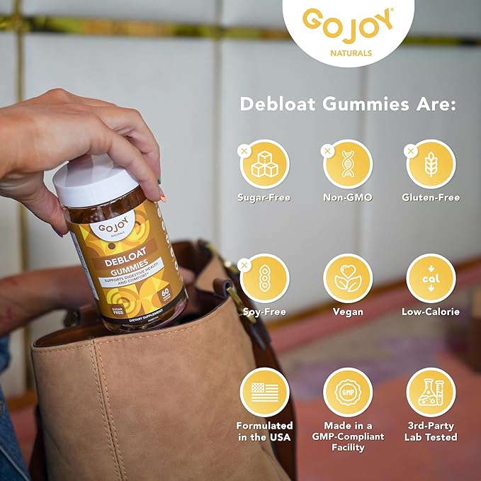GOJOY NATURALS Lemon Debloat Gummies - Bloating, Gut Health & Digestive Support Herbal Supplement for Women & Men - Non-GMO, Sugar, Soy & Gluten Free - Vegan (30 Servings)