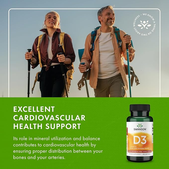 Swanson Vitamin D3 - Vitamin Supplement Promoting Bone Health & Immune System Support - Natural Support for Calcium Distribution & Absorption - (250 Softgels)