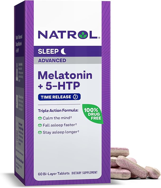 Natrol Advanced Sleep Melatonin + 5HTP, 6mg, Calming 60 Time-Release 60-Day Supply