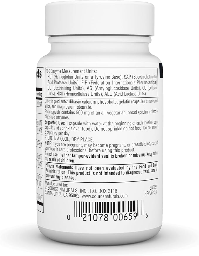 Source Naturals Essential Enzymes 500mg Bio-Aligned 60 Capsules