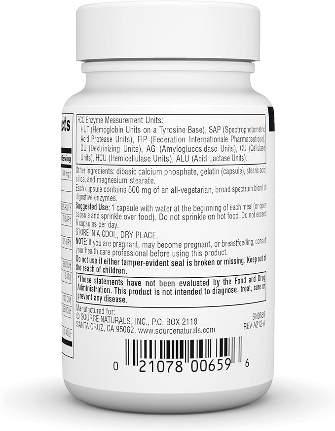 Source Naturals Essential Enzymes 500mg Bio-Aligned 60 Capsules