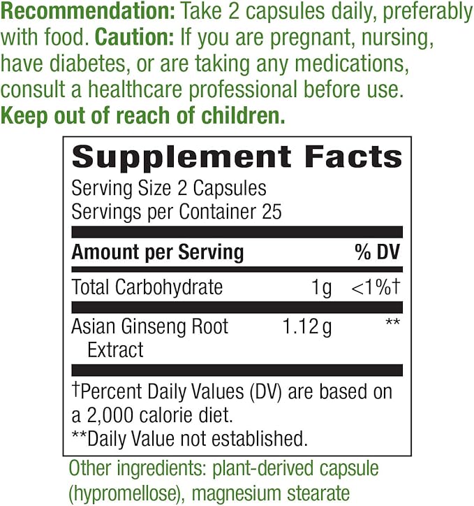 Nature's Way Asian Ginseng, Fights Fatigue*, 1,120mg per 50 Capsules