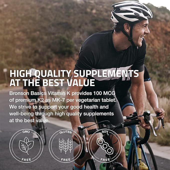 Bronson Vitamin K2 MK-7 100 MCG, K2 as MK7 Menaquinone, 120 Tablets