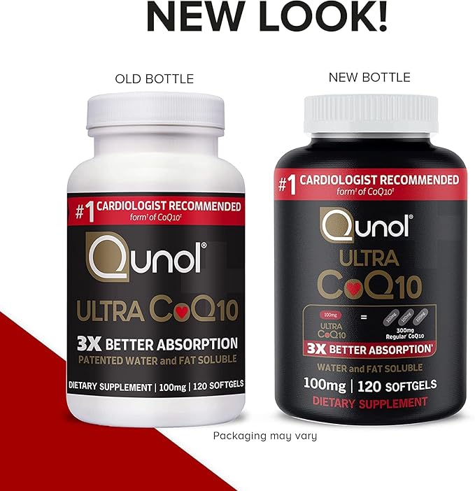 Qunol CoQ10 100mg Softgels, Ultra CoQ10 100mg, 3x 3x Better Q10 Vitamins 4 Month 120 Count