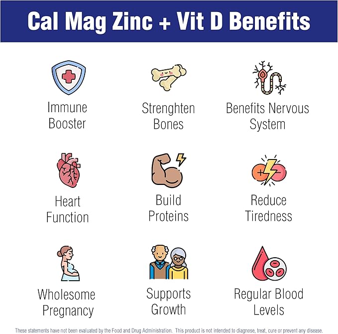 Calcium Magnesium Zinc Vitamin D Supplement 60 Tablets
