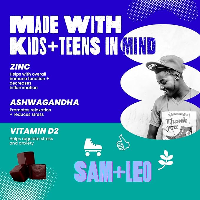 Relax - All Natural & Vegan Calm and Relaxation Gummies for Teens and Kids with Ashwagandha, Vitamin D2, and Zinc - Cherry Flavored - 60/ct