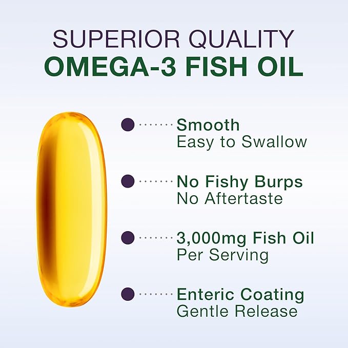 Wild Caught Omega 3 Fish Oil 3000mg 900mg + 1200mg Non-GMO (90 Soft