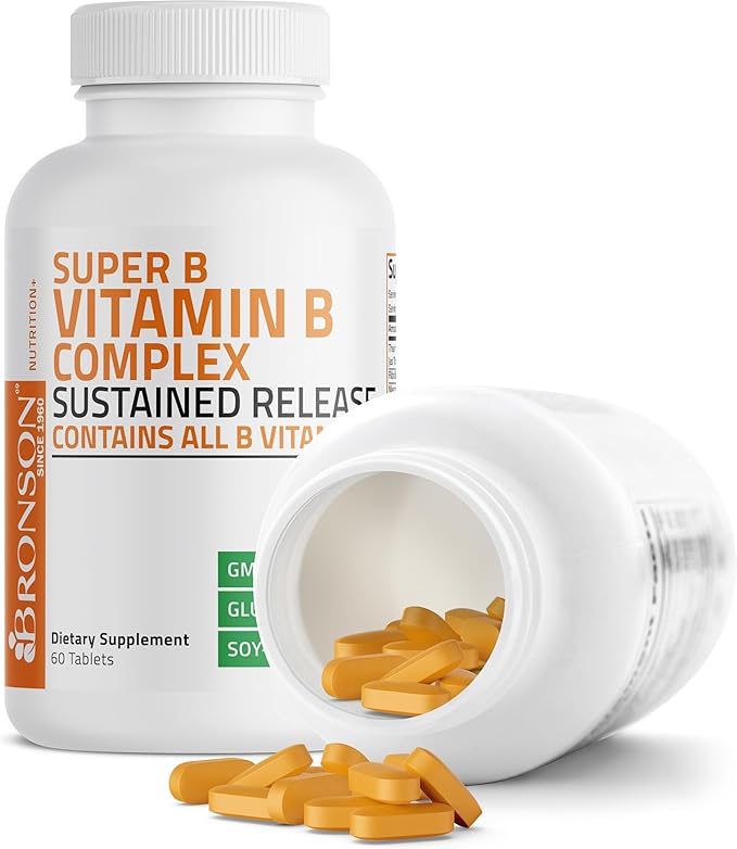 Bronson Super B Vitamin B Complex B1, B2, B2, B3, B3, B6, B6, B9 B9 - B12) Contains 60 Tablets