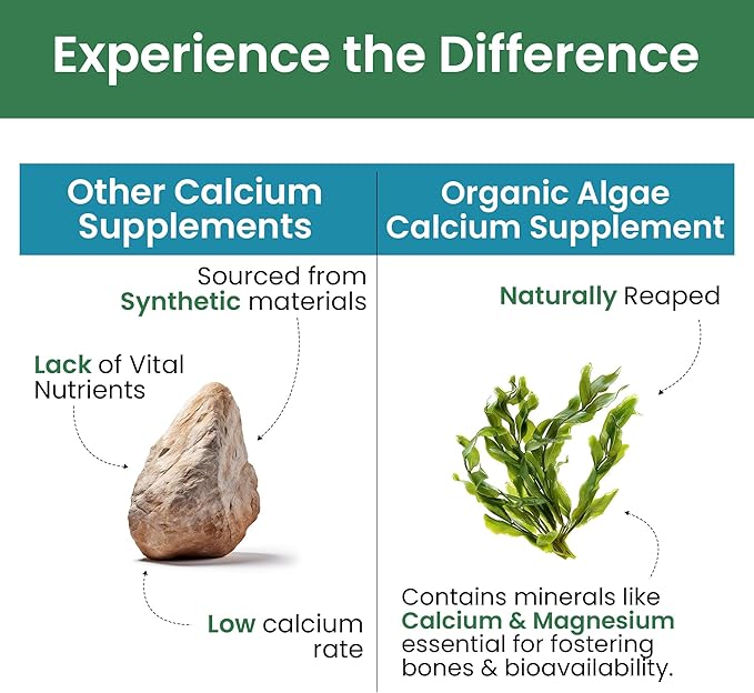 Pure Nutrition Cal D - Plant Based Calcium with Vitamin D3 K2 and Magnesium. Vegan Calcium Supplement with 500mg Elemental Calcium per Serving. Algae Calcium Supplement for Bone Health | 180 Tabs