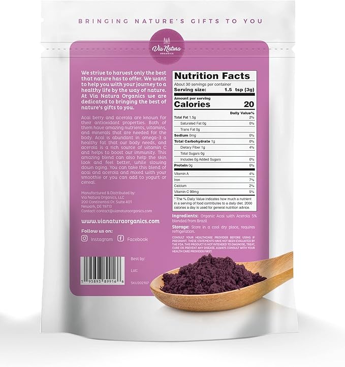 Organic Acai & Acerola 5% Powder, 4oz. Omega-3 |