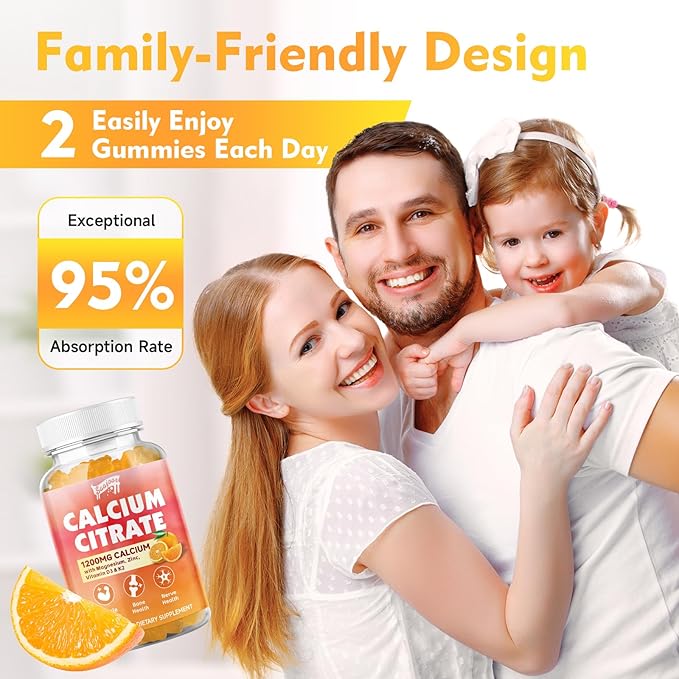 Calcium Citrate Gummies 1200 mg with Vitamin D3, K2, Magnesium, Zinc, Bone Support for Bones, Muscles & Joints,Immunity & Memory Support, 120 Count