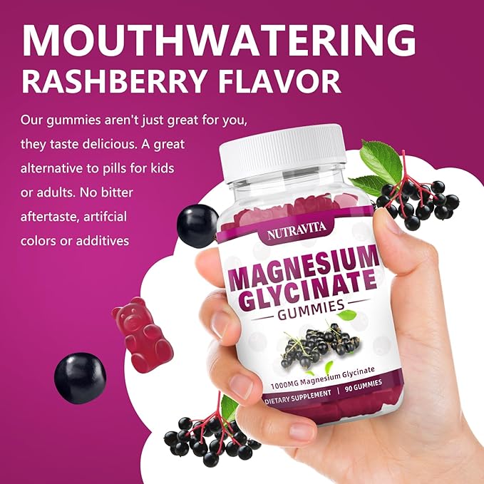 Magnesium Glycinate Gummies 1000mg with Magnesium B6, CoQ10, CoQ10, Calcium,Supports 90 Elderberry