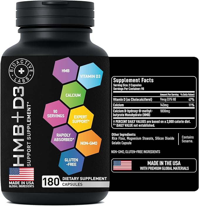 Advanced HMB Vitamin D3 Supplement 1,000mg Formula 180 Capsules