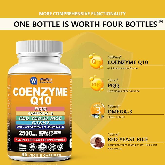 CoQ10 | Coenzyme Q10 1000mg PQQ 3 Fish D3 K2 K2 & 90 Capsules