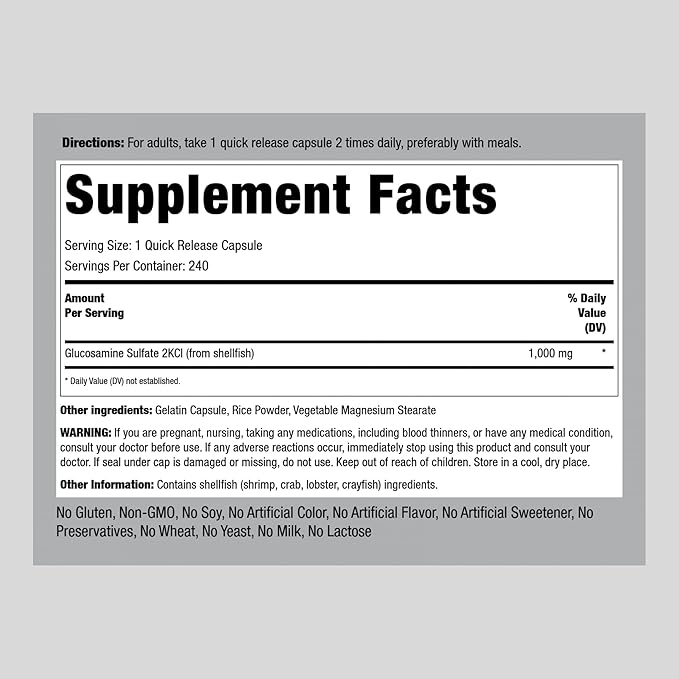 Piping Rock Glucosamine Sulfate 1000mg 240 Capsules
