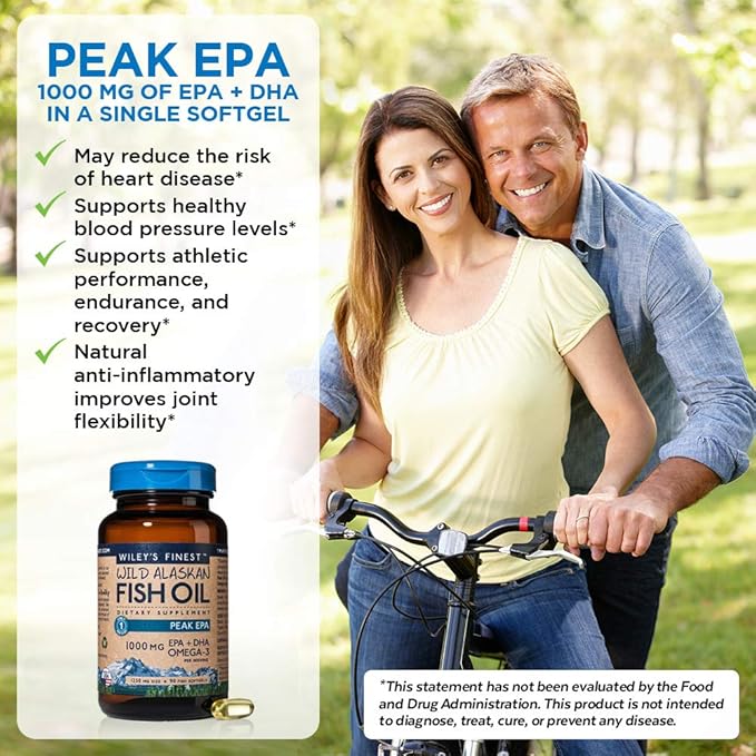 Wiley's Finest Wild Alaskan Fish Oil 1000mg Omega-3s, Omega-3s, SQF-Certified 120 Softgels (120 Servings)