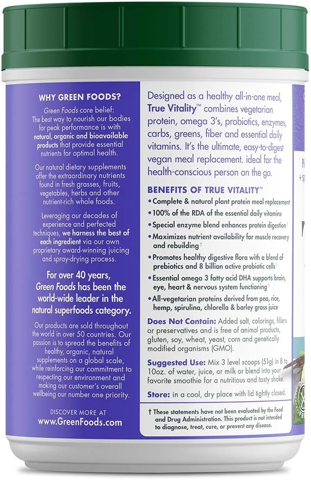Green Foods True Vitality Plant Protein 25.2 oz