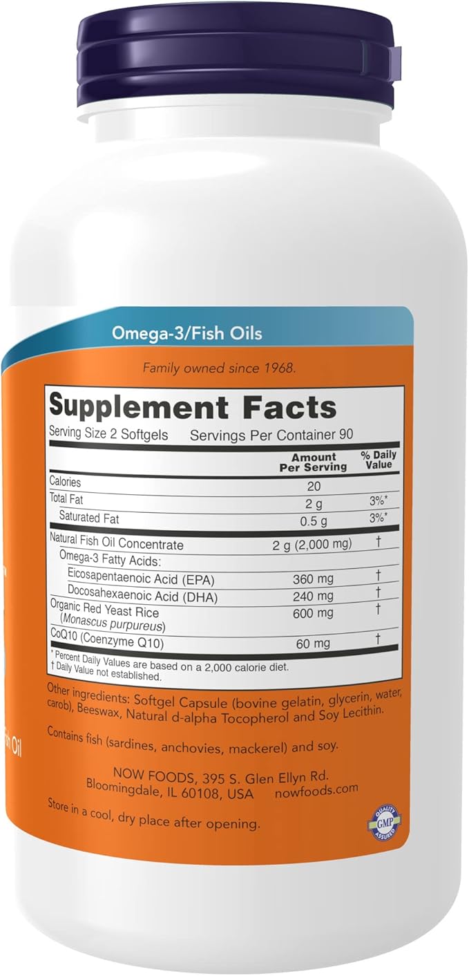 NOW Supplements, Red Omega™ with CoQ10 30 mg Omega-3 Fish 180 Softgels