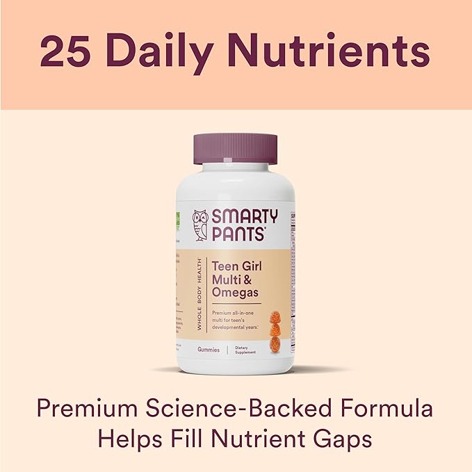 SmartyPants Teen Girl Multivitamin Gummies: Omega 3 Fish D3, B12, B12, Vitamin 120 Count (30 Day
