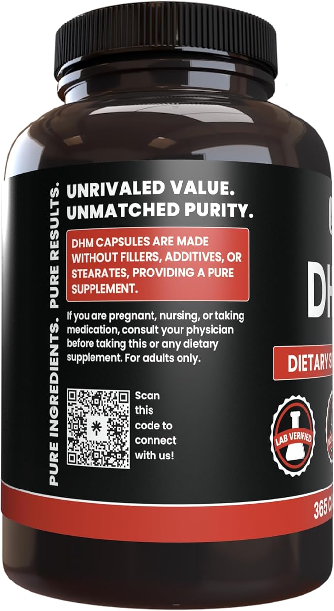 PURE ORIGINAL INGREDIENTS DHM, (365 Capsules) No Magnesium Or Rice Fillers, Always Pure, Lab Verified