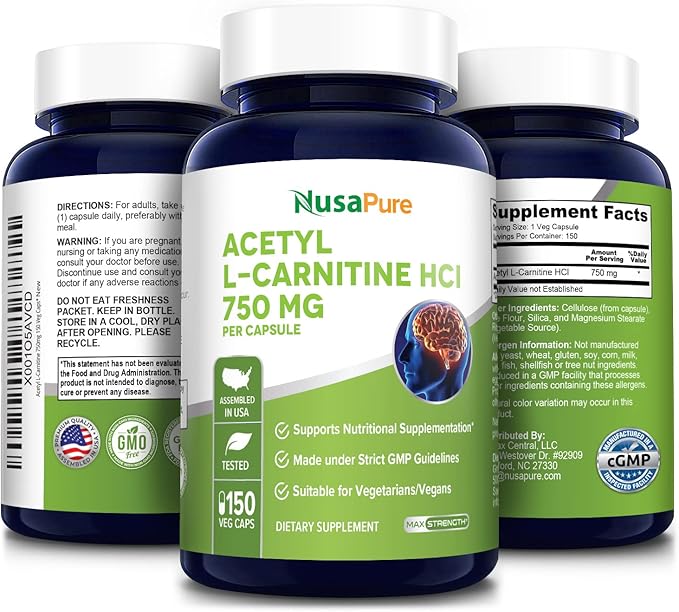 NusaPure Acetyl L-Carnitine 750mg per Caps 150 Veggie