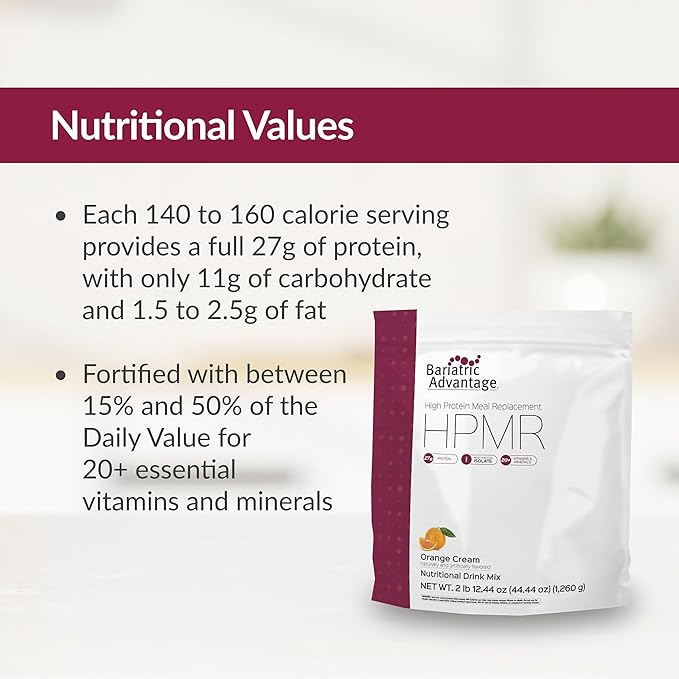 Bariatric Advantage High Protein Meal Replacement Drink Mix, Protein Powder Whey Isolate for Gastric Bypass and Sleeve Gastrectomy Patients, 27g Protein, Lactose Free - Orange Cream - 28 Servings
