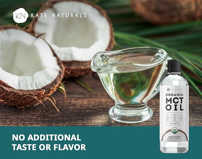Kate Naturals MCT Oil for Coffee. Pure Coconut MCT C8 and C10 Oil (8oz, Organic, Unflavored)
