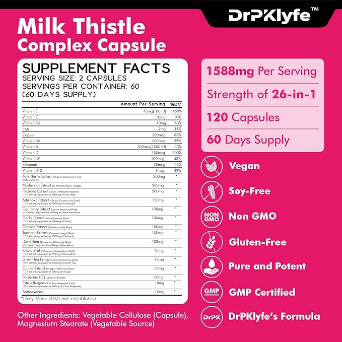 Milk Thistle,Mushroom,Flax See,Artichoke, Goji Berry, garlic, 1588 mg