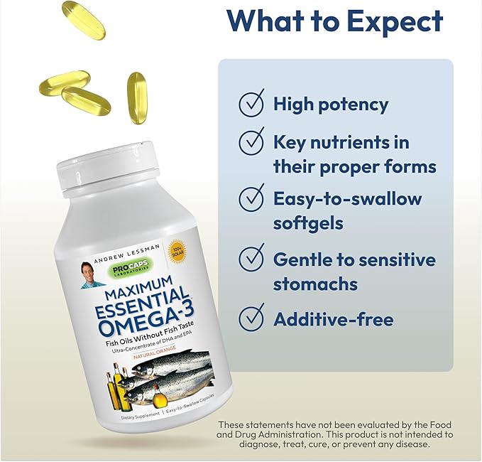ANDREW LESSMAN Maximum Essential Omega-3 Orange 30 Softgels Omega-3 Oils.