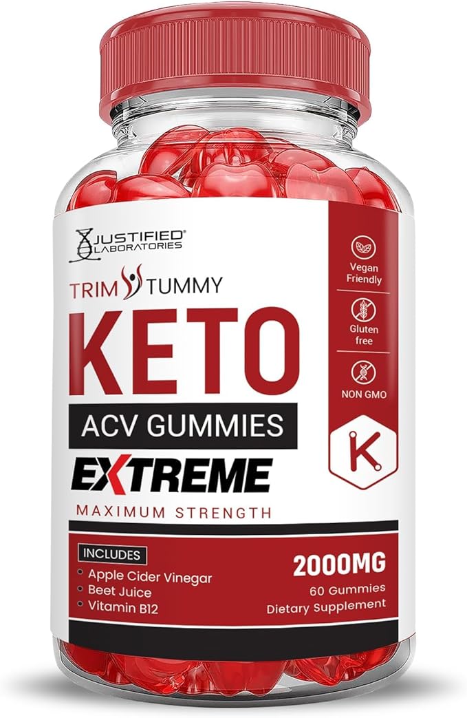 Justified Laboratories (2 Pack Trim Tummy Keto ACV Gummies Extreme 2000MG Trim Tummy Keto Gummies Apple Cider Vinegar Formulated with Pomegranate Beet Juice Powder B12 Vegan Non GMO 120 Gummys