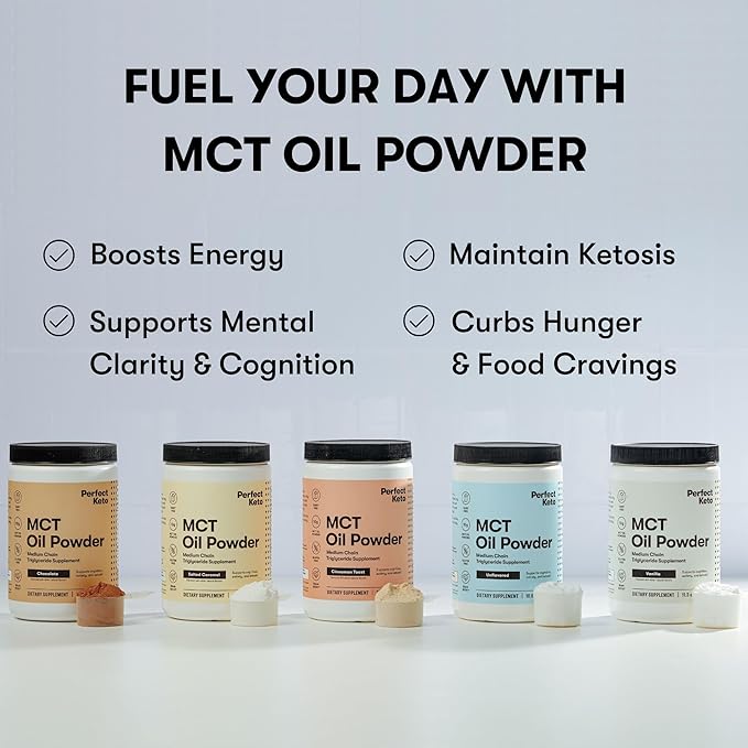 Perfect Keto 7g MCT Oil Powder, Medium Chain Triglycerides Supplement, Non Dairy Coffee Creamer for Keto Diet, Ketogenic MCT Oil Mix for Coffee, Smoothie, Protein Shakes, Salted Caramel, 30 Servings