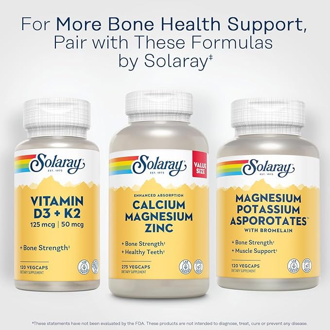 SOLARAY Calcium Magnesium Zinc Supplement 1000mg, Magnesium 500mg - 60 Day 68 Servings, 275 VegCaps