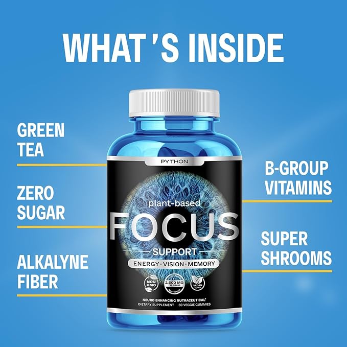 PYTHON FOCUS Brain Health Supplement 2 Eye D3, K2 K2 & B6, Zinc, 60 Vegan