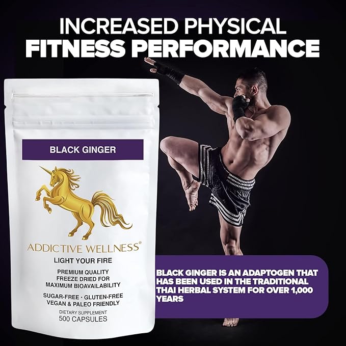 Addictive Wellness Thai Black Ginger for Men, Thai Black Ginger Supplement to Support Energy Metabolism, Endurance & Performance, Freeze Dried Black Ginger Capsules 450mg, Vegan & Paleo, 500 Count