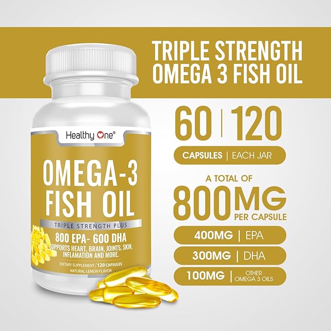 Triple Strength Omega 3 Fish Oil Supplement 1000mg Gel 400mg EPA, 300mg DHA, 100mg Other 3 Fatty 3 Capsules, 60 Gel