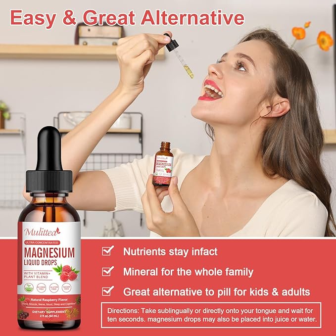 Magnesium Glycinate Liquid Drop - Triple Absorption Supplement to Support Nerves, Night, Heart, Muscles * -Sugar-Free with Potassium, L-Theanine, Sea Moss Vitamin B,C,D3, K2-2Pack