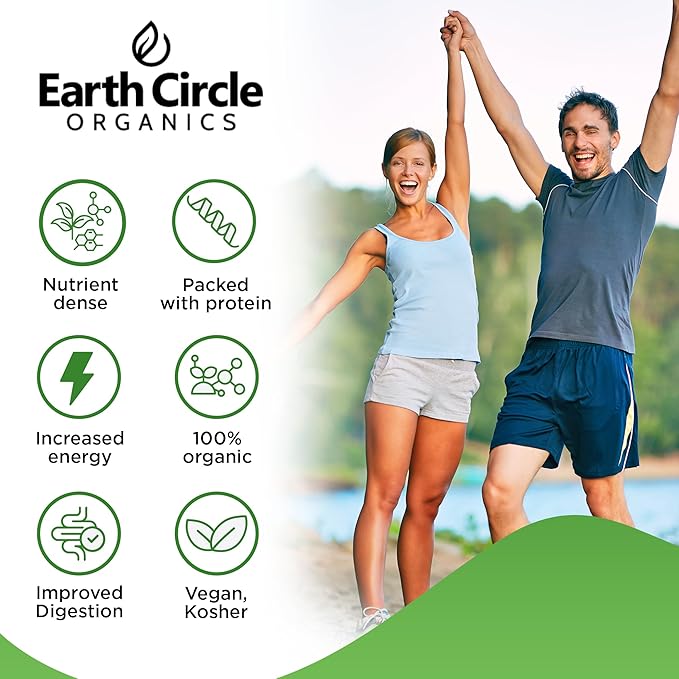 Earth Circle Organics Organic Chlorella Powder Superfood | Kosher | Broken Cell Wall Chlorophyll, Vegan, Super Green Algae, Clean Chlorella, High in Protein, Fiber & Amino Acids - 4oz