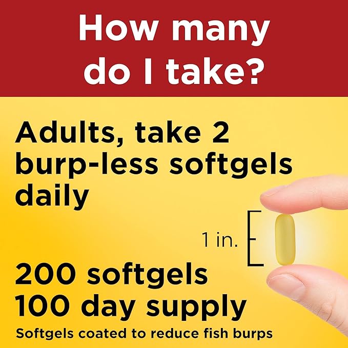 Nature Made Burp Less Fish Oil 1200 mg, 3 Fish 3 Supplement 200 Softgels, 100 Day