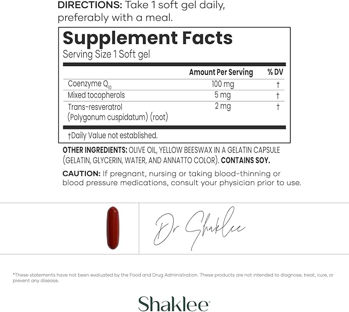 CoQHeart® with Q-Trol®: Energy Support for Heart Health - Coenzyme Q10 and Resveratrol Blend - Facilitates Energy Production and Blood Vessel Health - Protects Arteries - 30 Softgels