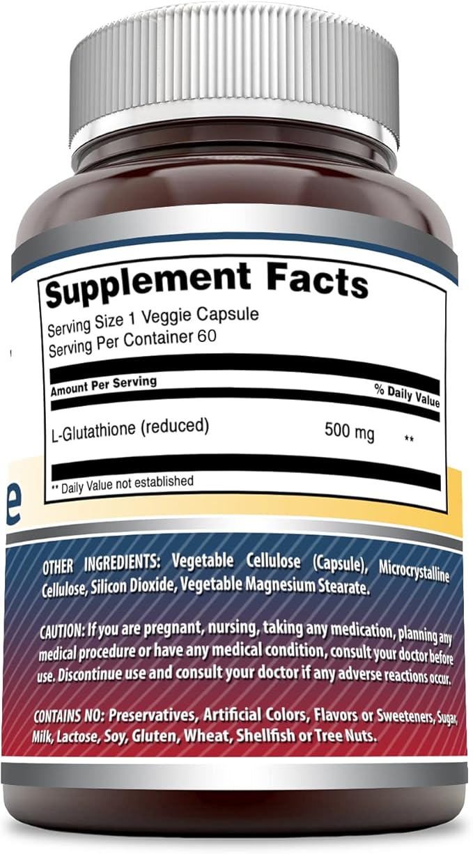 Amazing Formulas Reduced L-Glutathione Supplement 500 Mg 60 Veggie
