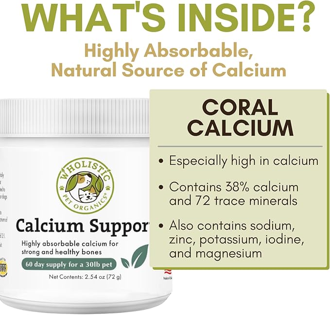 Wholistic Pet Organics Sea Coral: Organic Sea Coral Calcium Dog Supplement - Natural Source of Calcium for Dogs Teeth and Bone Health - Vitamins for Dogs - Made in USA