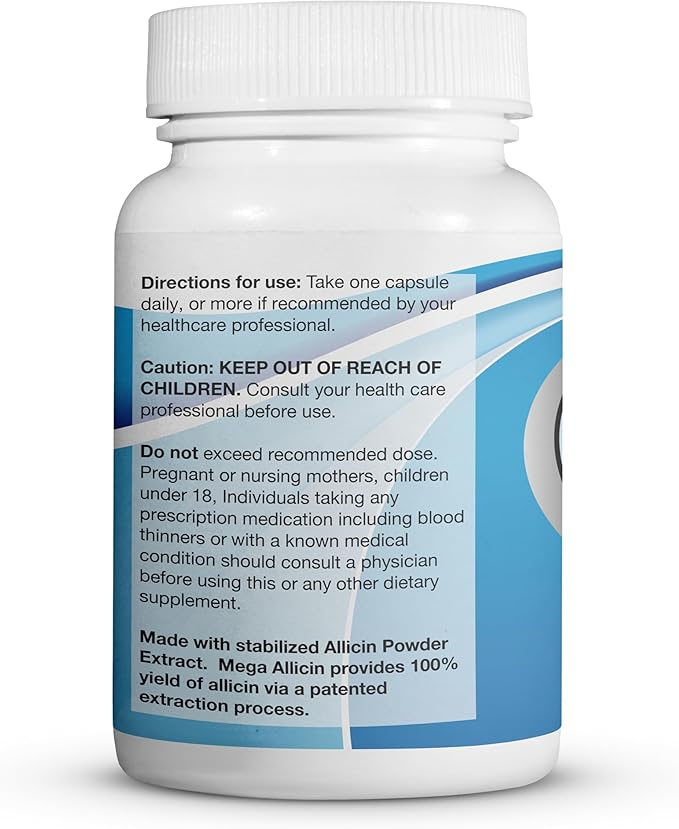 100% Pure Allicin Stabilized from European Garlic 180,000mcg (180mg) (180mg) 90 90 Vegetarian (90 Count)