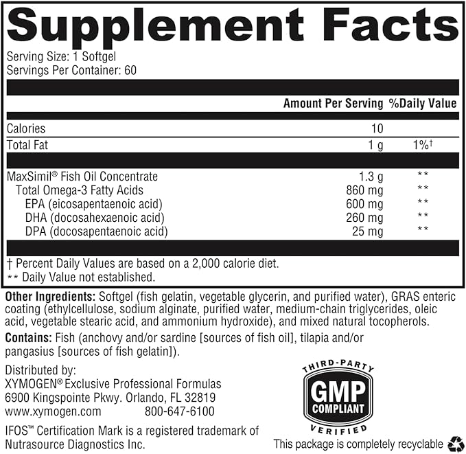 XYMOGEN Omega MonoPure 1300 EC 3X Greater 3 Supplement (60 Softgels)